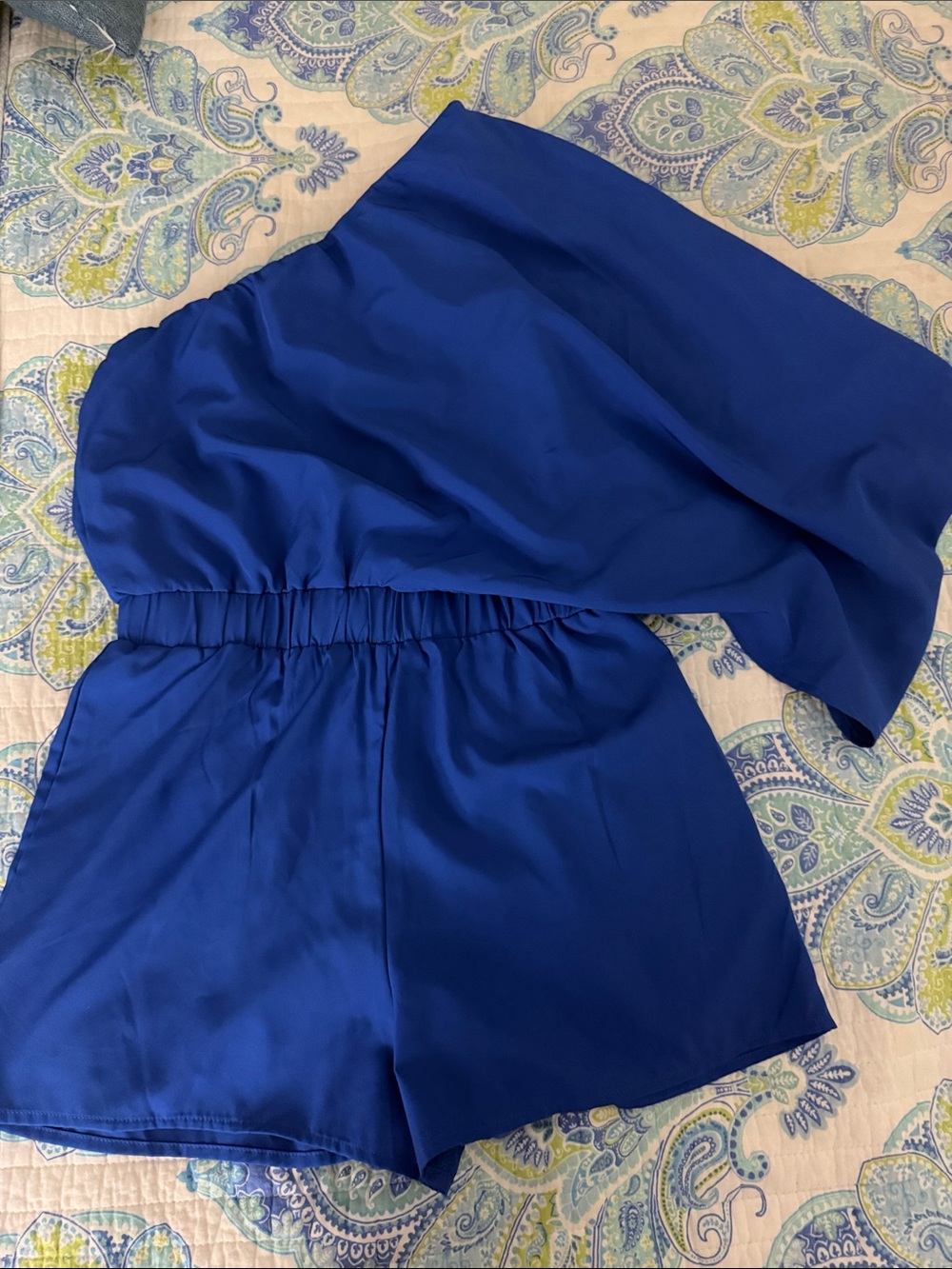 Cupshe One-Shoulder Royal Blue Shorts Romper